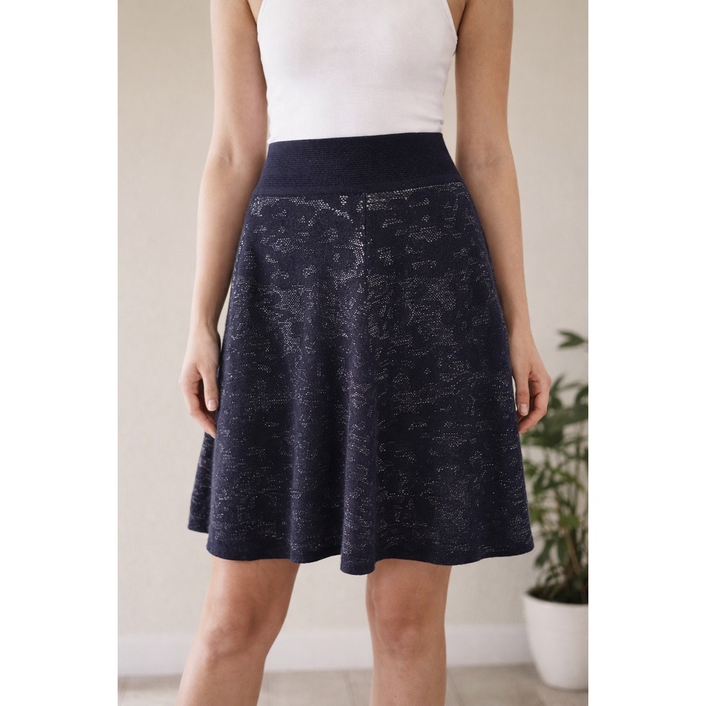 Milly Black Merino Wool Blend Knit A Line Skirt Size‎ L